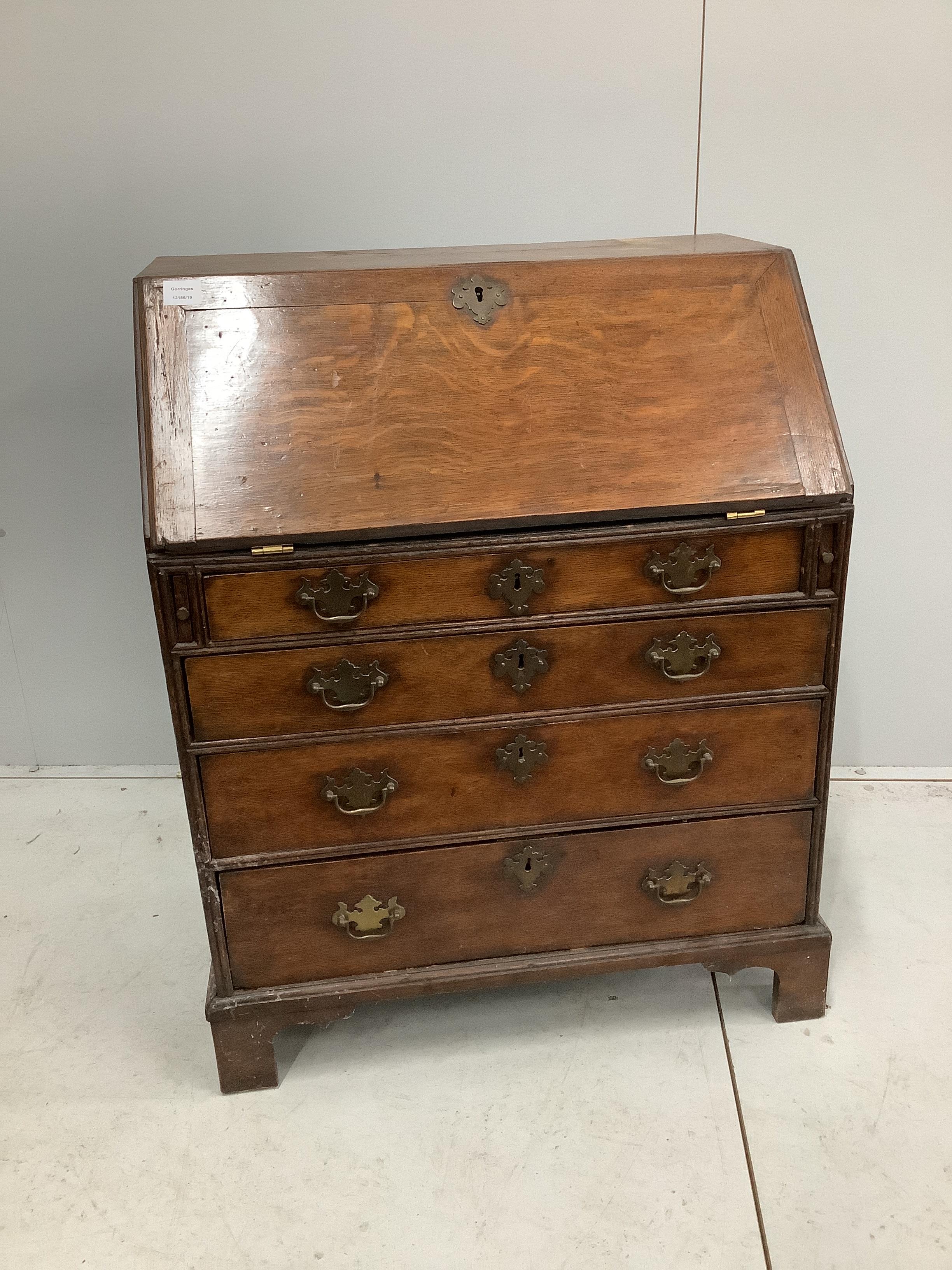 A small George III oak bureau, width 76cm, depth 48cm, height 95cm
